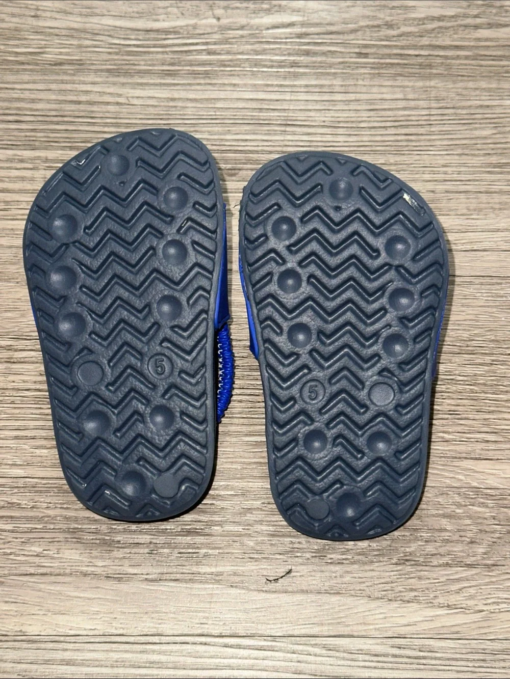 The Children's Place Blue Slide Sandals with Green Dinosaur and 'ROAR'